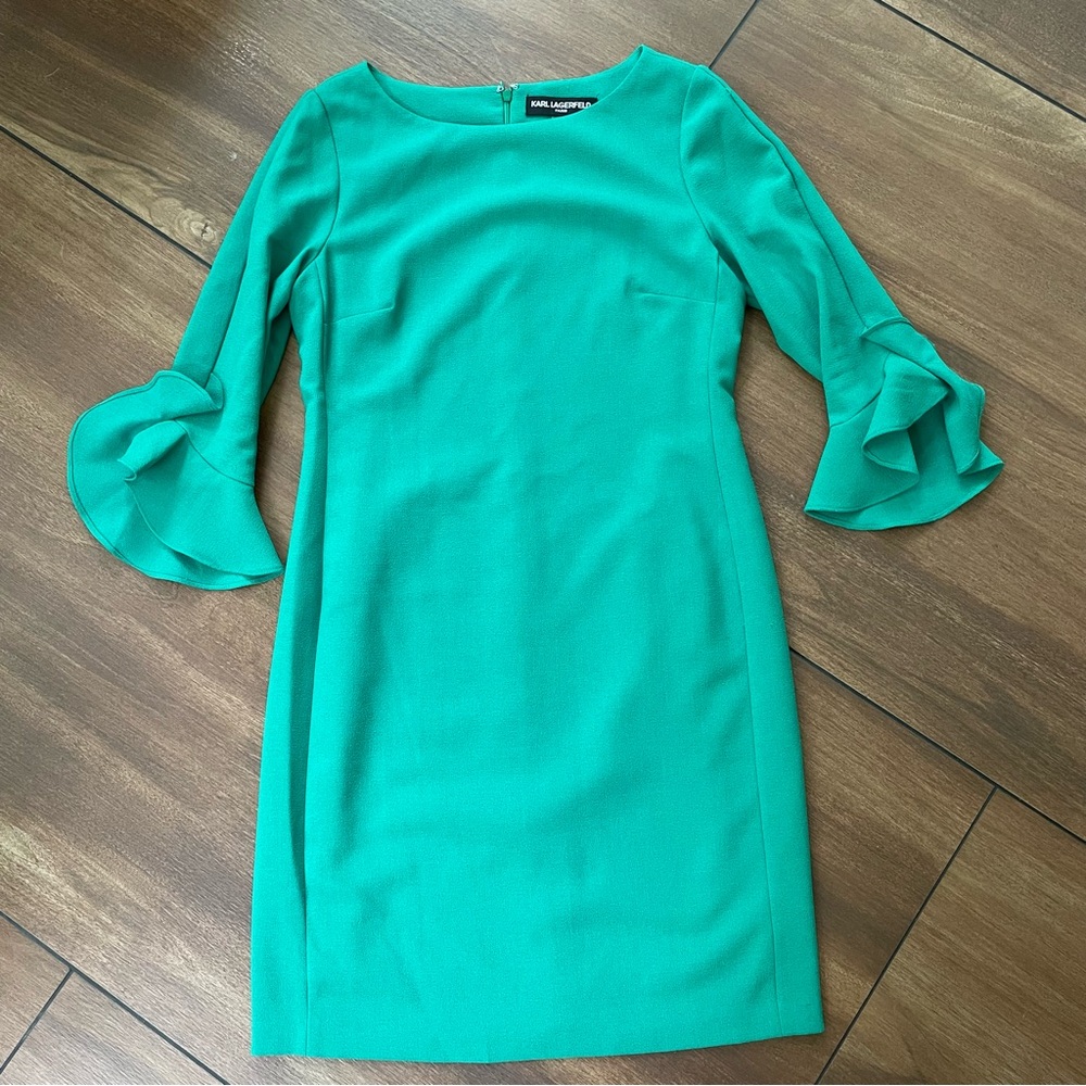 Karl Lagerfeld, size 10, green dress with tulip sleeves